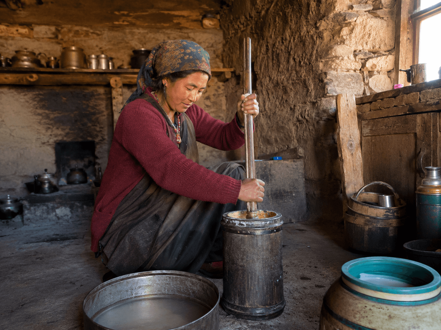 Traditional butter churning